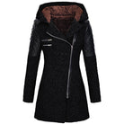 Lavinque Jacket Noir (avec capuche en velours) / S Manteau Biker Hiver | Laine & Simili Cuir | Chaud et Tendance