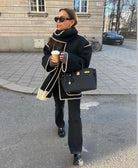 Lavinque Jacket Noir et blanc / S Manteau Cape avec Écharpe Intégrée | Élégance | Chaleur et Confort