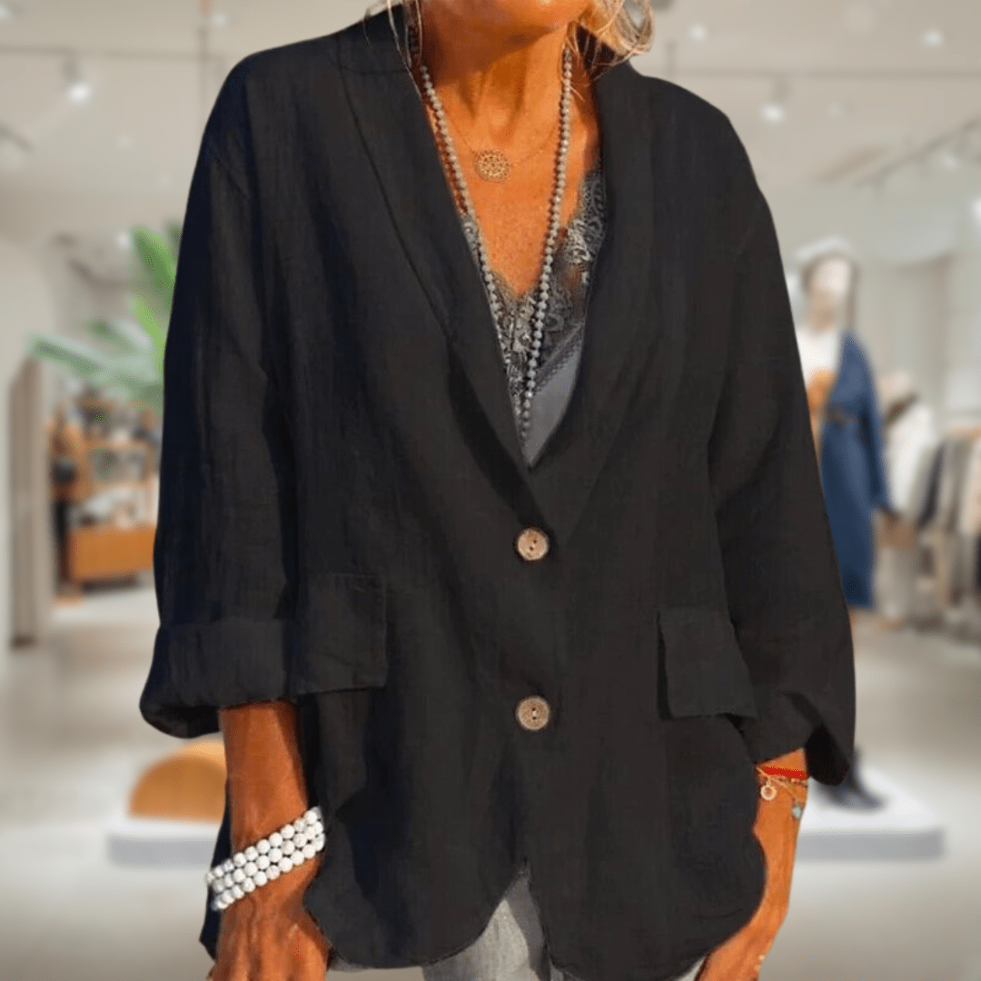 Lavinque Jacket Noir / S Blazer Lin Décontracté | Beige | Élégance Naturelle et Confort