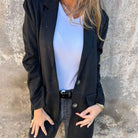 Lavinque Jacket Noir / S Blazer Long en Suédine | Élégance & Confort | Style Intemporel