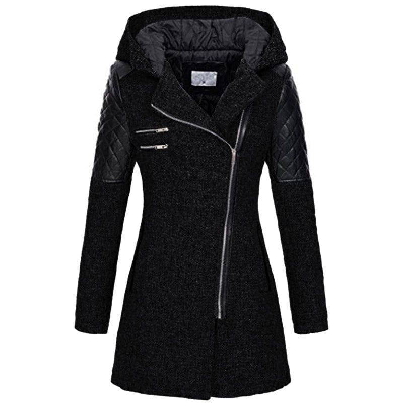 Lavinque Jacket Noir / S Manteau Biker Hiver | Laine & Simili Cuir | Chaud et Tendance
