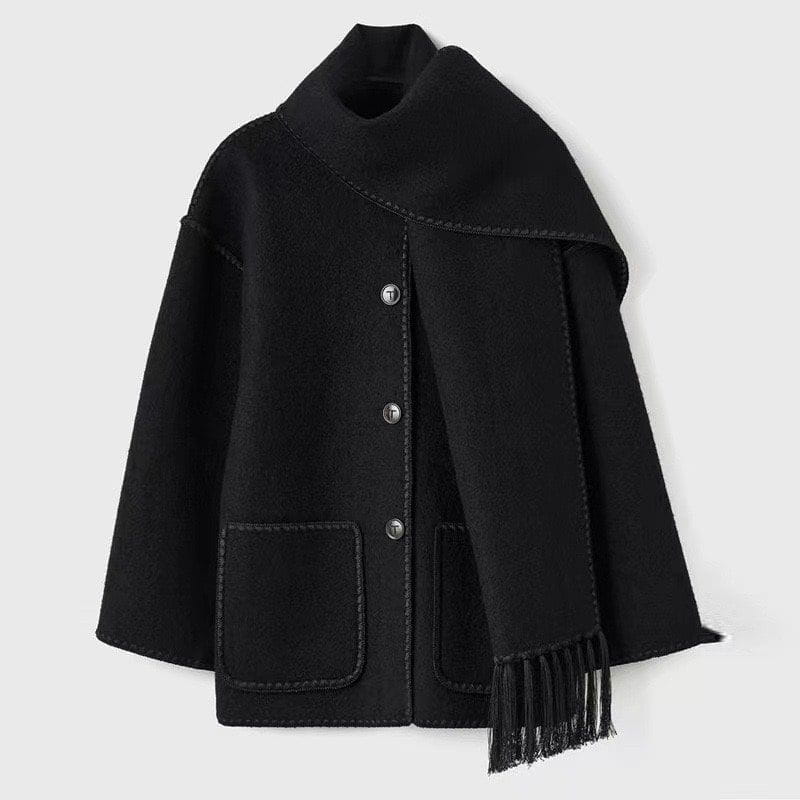 Lavinque Jacket Noir / S Manteau Cape avec Écharpe Intégrée | Élégance | Chaleur et Confort