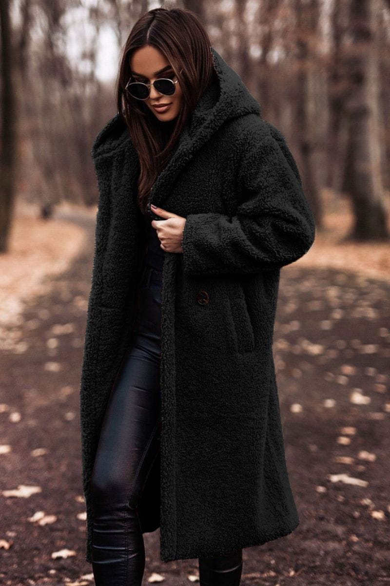 Lavinque Jacket Noir / S Manteau Long en Fausse Fourrure | Doux & Chaud | Élégance Hivernale