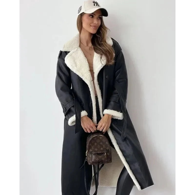 Lavinque Jacket Noir / S Manteau Long Hiver | Simili Cuir & Fourrure | Chaud et Élégant