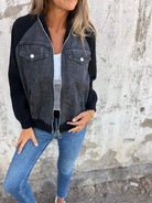 Lavinque Jacket Noir / S Veste Bomber Bimatière | Denim et Blanc | Style Urbain et Tendance