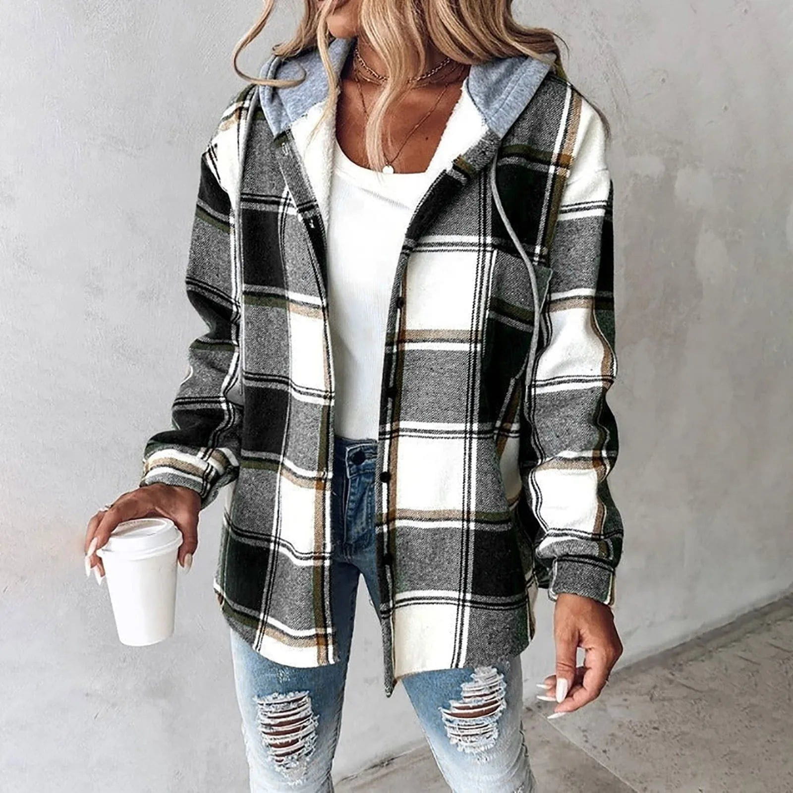 Lavinque Jacket Noir / S Veste Chemise à Capuche en Flanelle | Décontracté | Chaude et Tendance