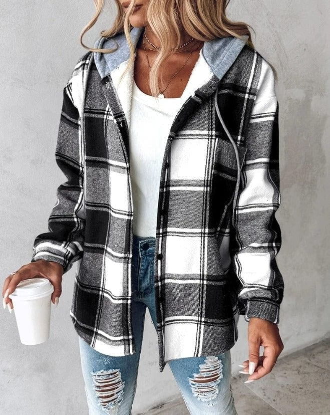 Lavinque Jacket Noir / S Veste Chemise à Capuche | Tendance & Confort | Motif Carreaux