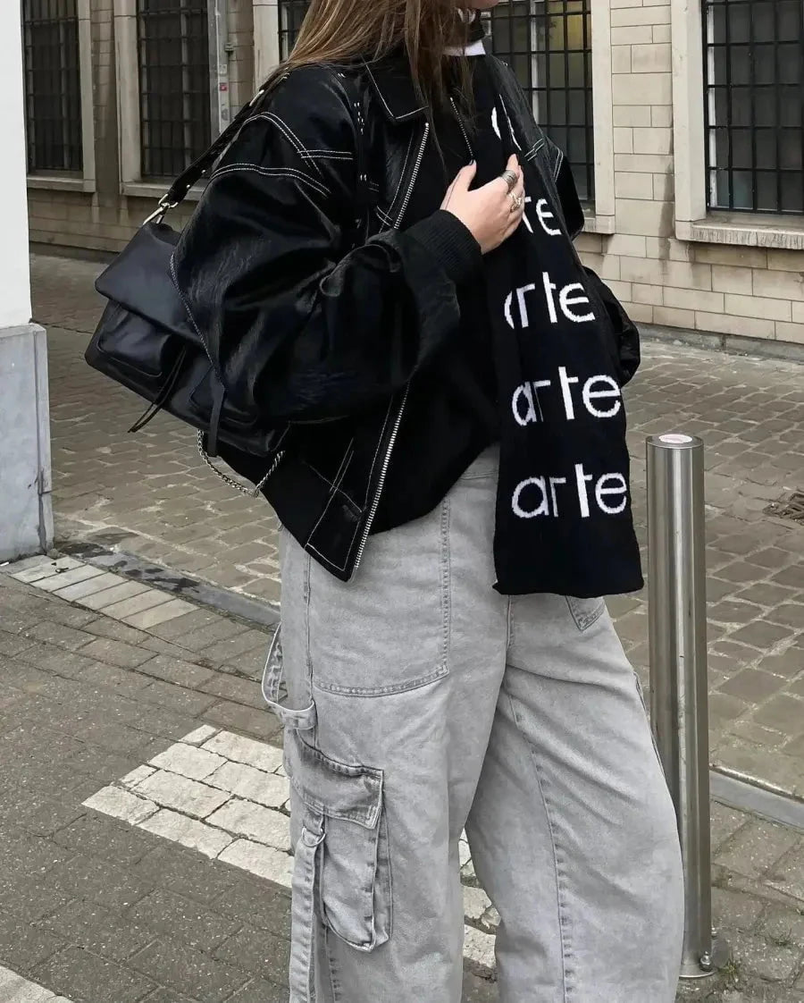 Lavinque Jacket Noir / S Veste Oversize Femme | Effet Cuir & Style Urbain | Look Tendance
