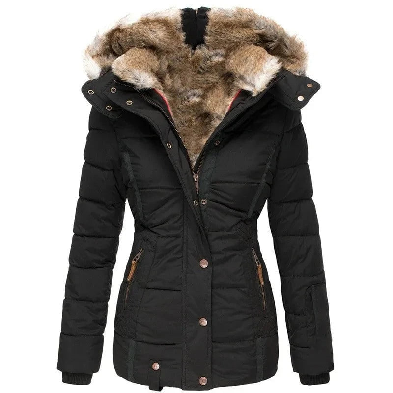 Lavinque Jacket Noir / XS Doudoune Hiver à Capuche | Chaude et Élégante | Doublure en Fausse Fourrure