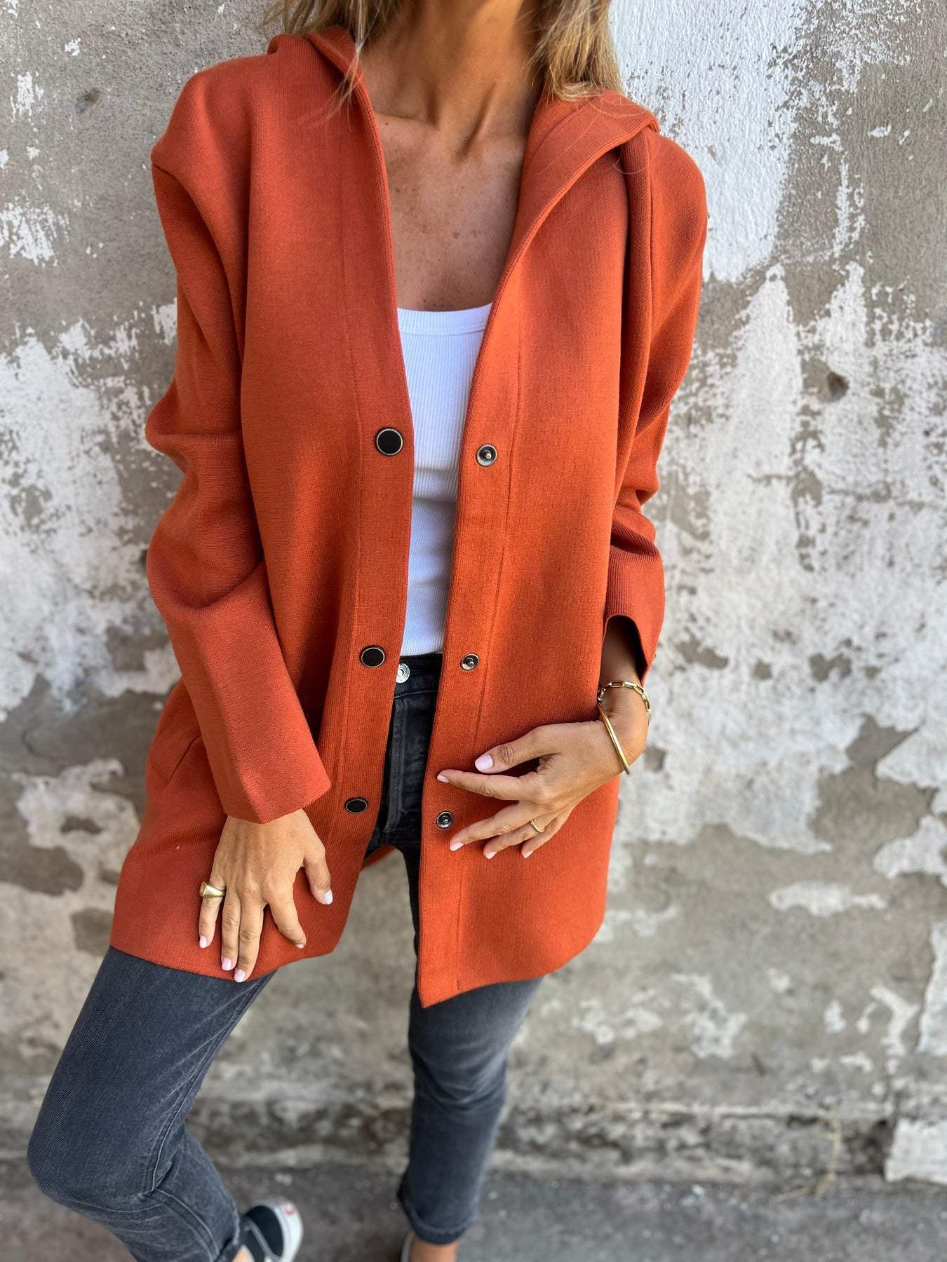 Lavinque Jacket Orange foncé / S Manteau Long à Capuche | Élégance Décontractée | Confort & Chaleur