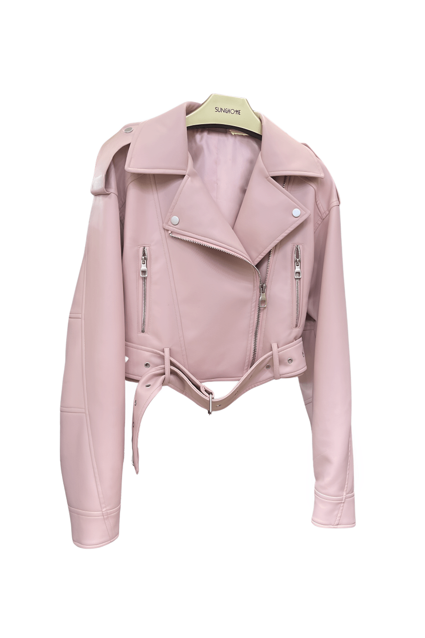 Lavinque Jacket Rose / S Blouson Court en Similicuir | Coupe Oversize | Tendance et Moderne