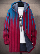 Lavinque Jacket Rouge et bleu / M Manteau à Capuche en Polaire | Design Artistique Chat | Chaleur & Style Unique