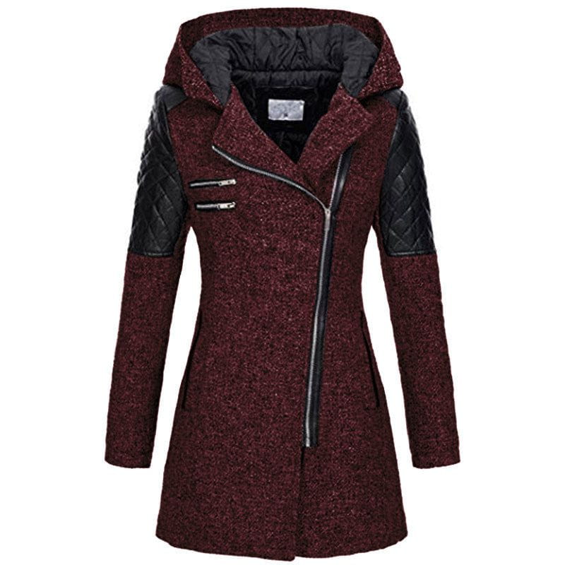 Lavinque Jacket Rouge intense / S Manteau Biker Hiver | Laine & Simili Cuir | Chaud et Tendance