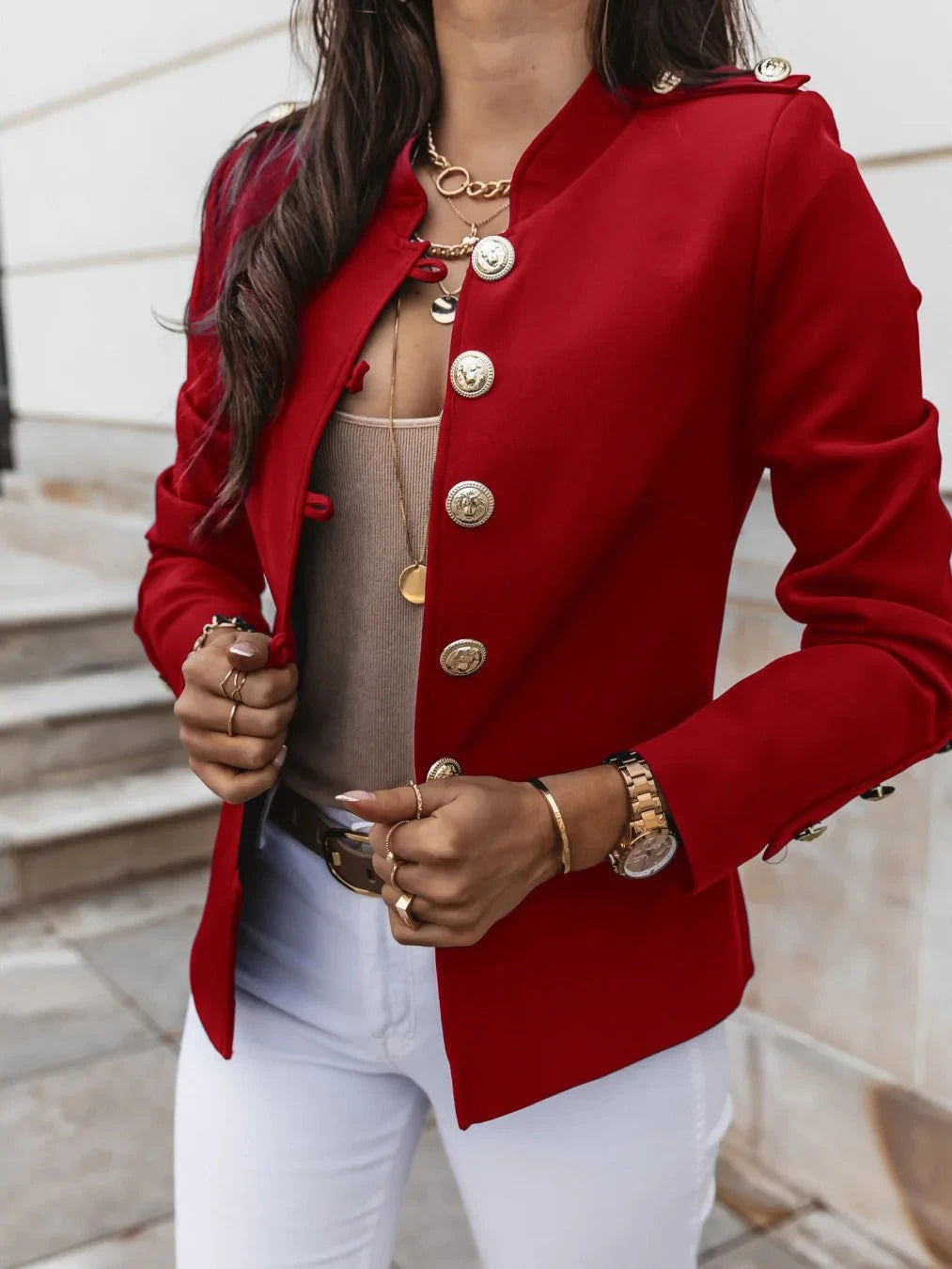 Lavinque Jacket Rouge / S Blazer Militaire Chic | Élégant | Structuré et Tendance