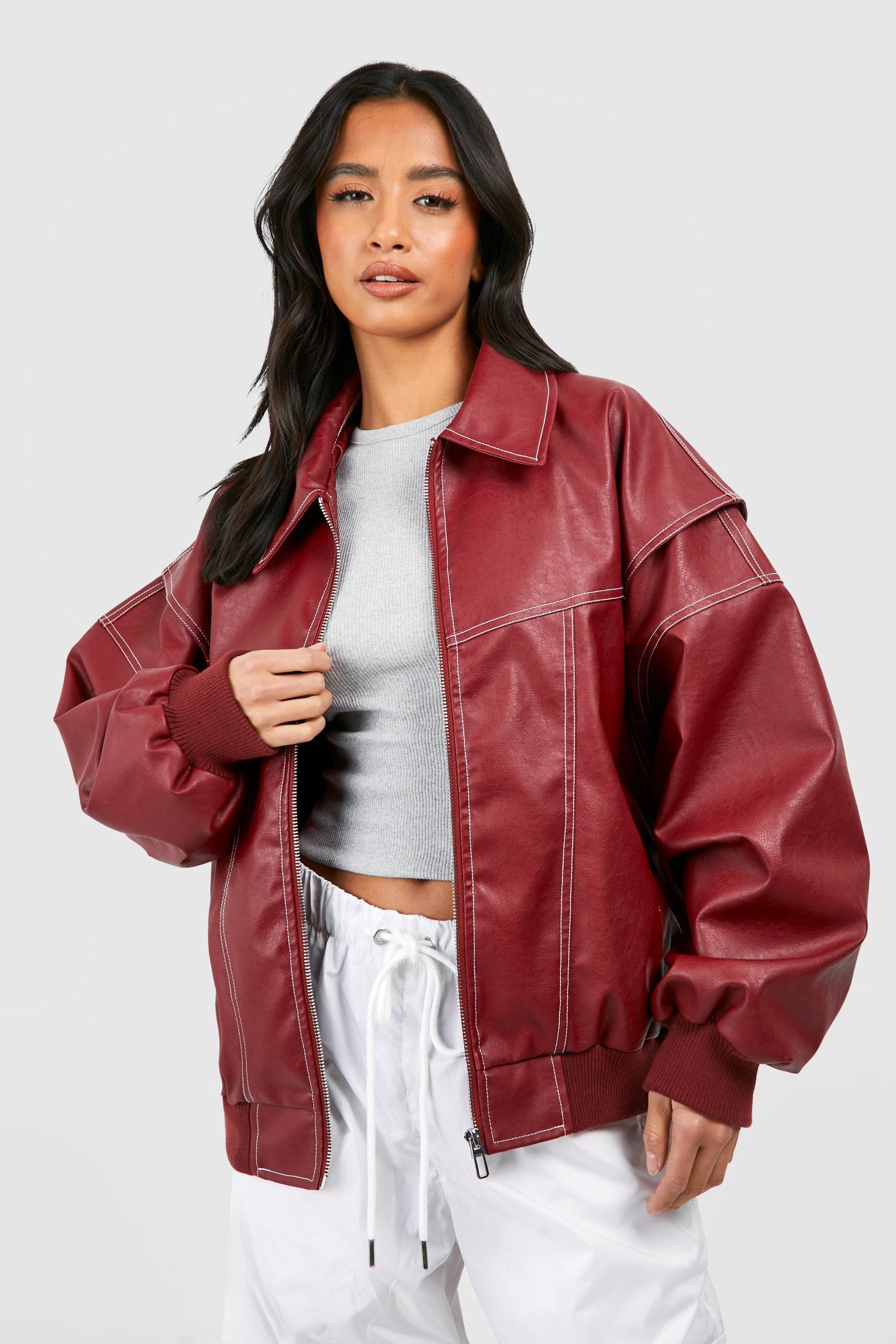 Lavinque Jacket Rouge / S Blouson Oversize en Similicuir | Streetwear | Style et Audace