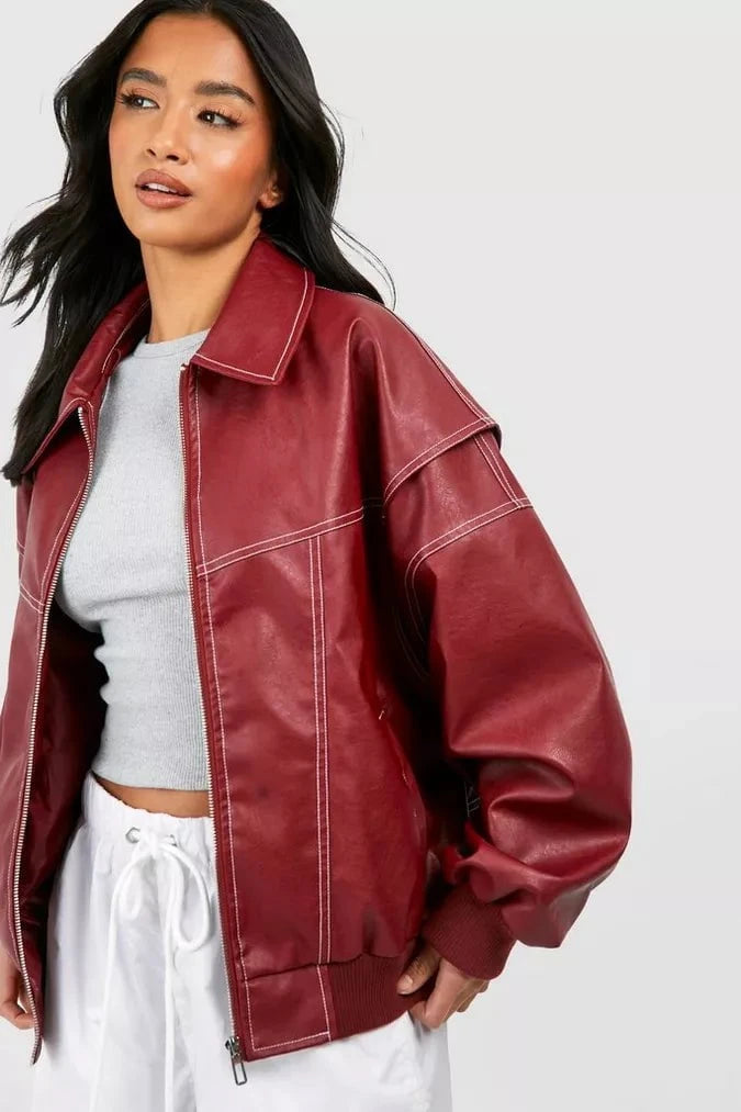 Lavinque jacket Rouge / S Blouson Oversize en Similicuir | Tendance & Urbain | Look Audacieux