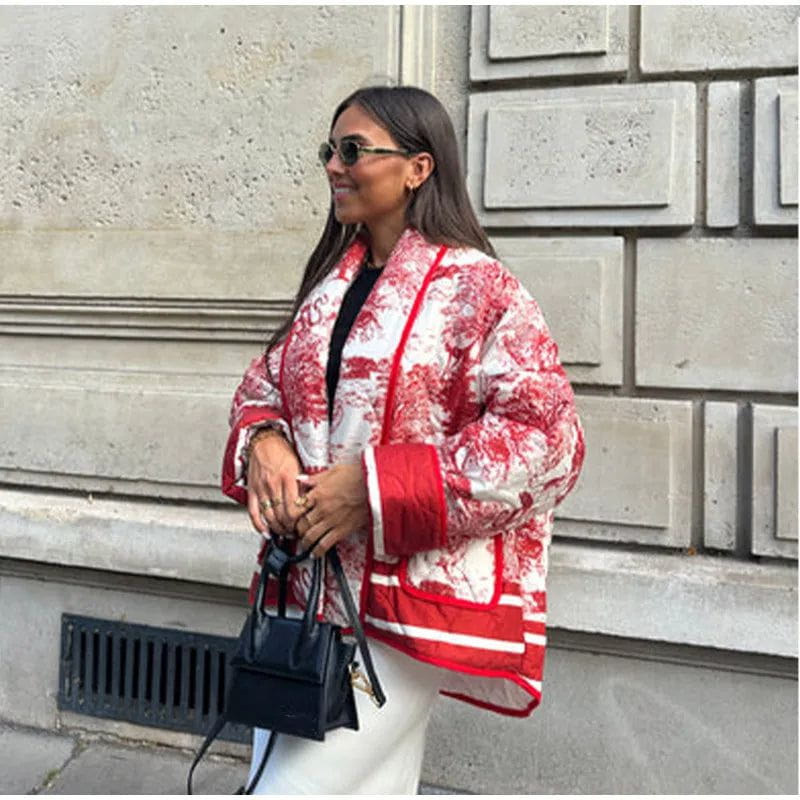 Lavinque Jacket Rouge / S Blouson Oversize Imprimé | Chic & Moderne | Look Urbain Tendance