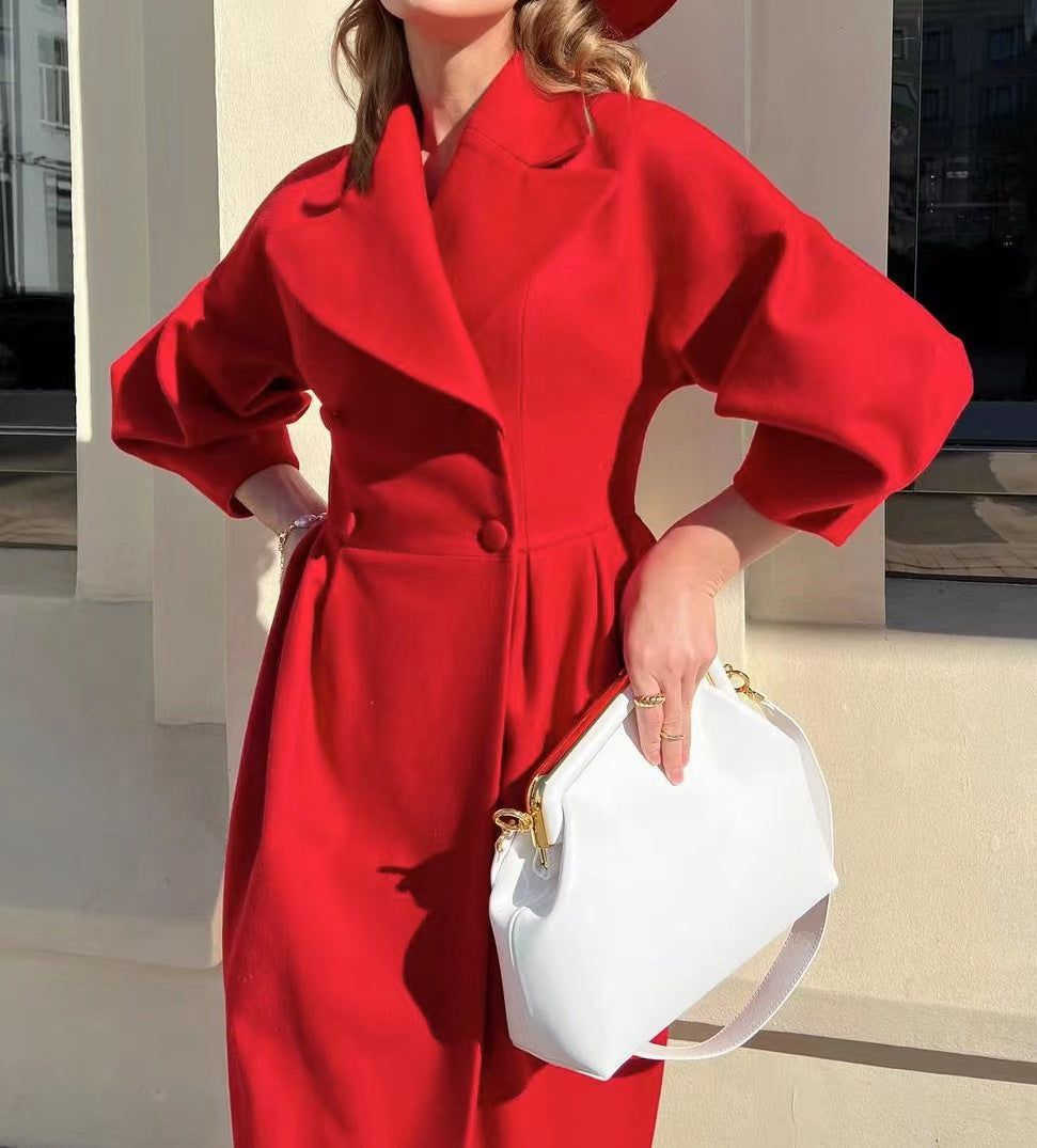 Lavinque Jacket Rouge / S Manteau Long Élégant Ceinturé | Chic | Chaleur et Raffinement