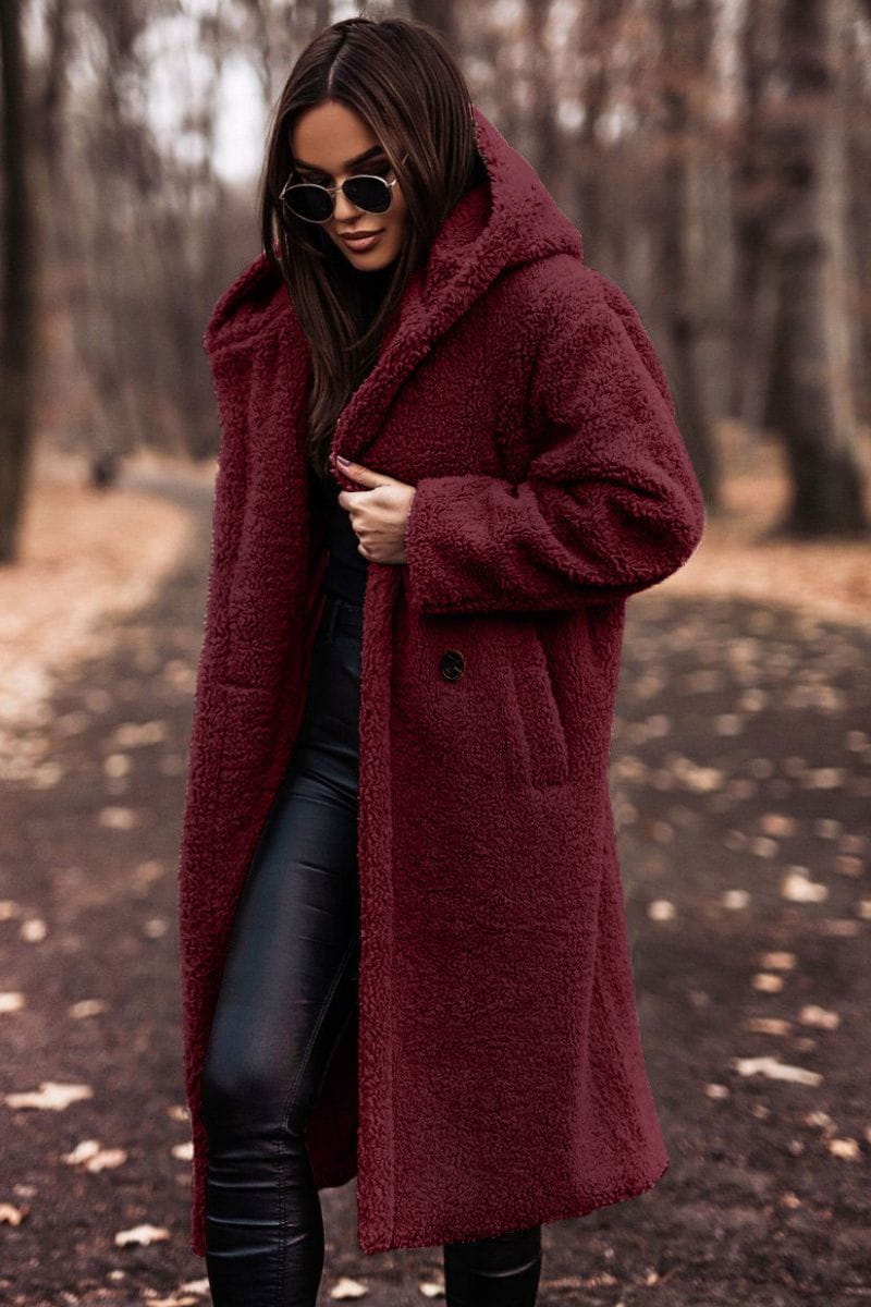 Lavinque Jacket Rouge / S Manteau Long en Fausse Fourrure | Doux & Chaud | Élégance Hivernale