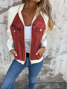 Lavinque Jacket Rouge / S Veste Bomber Bimatière | Denim et Blanc | Style Urbain et Tendance