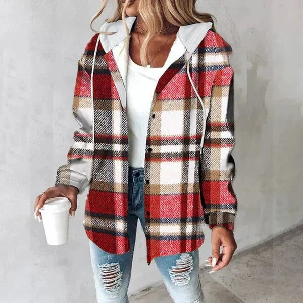 Lavinque Jacket Rouge / S Veste Chemise à Capuche | Tendance & Confort | Motif Carreaux