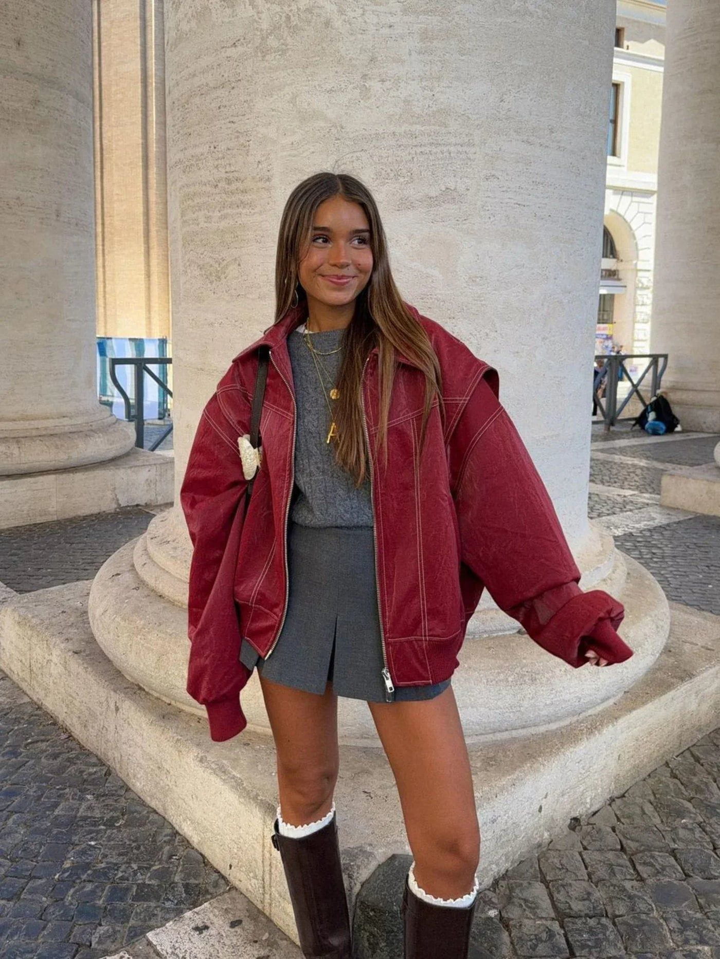Lavinque Jacket Rouge / S Veste Oversize Femme | Effet Cuir & Style Urbain | Look Tendance