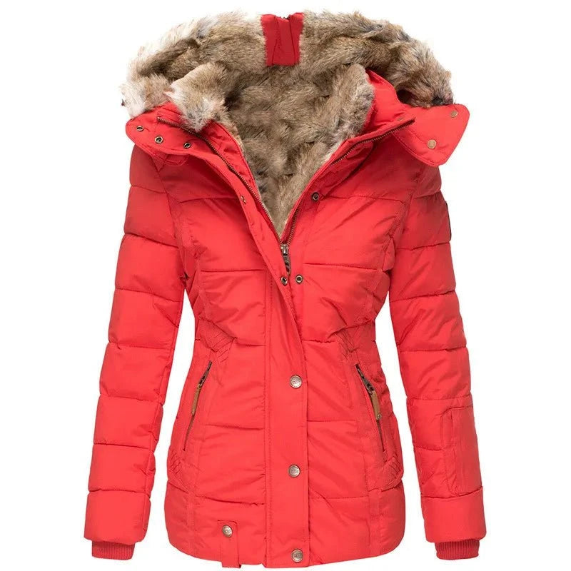 Lavinque Jacket Rouge / XS Doudoune Hiver à Capuche | Chaude et Élégante | Doublure en Fausse Fourrure
