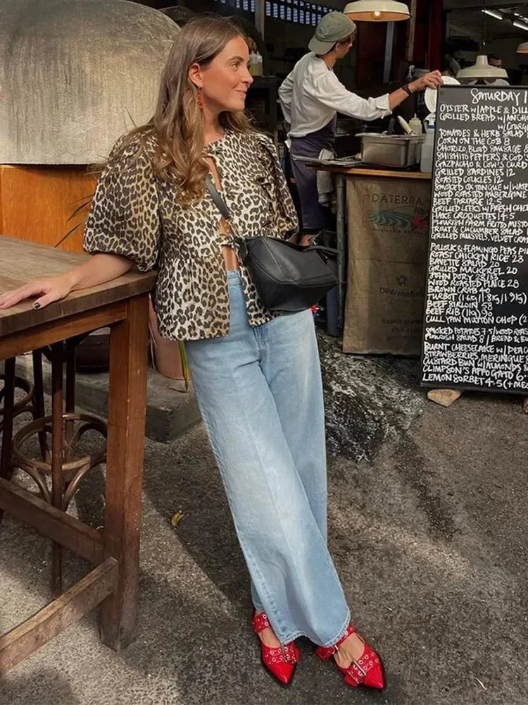 Lavinque Jacket S Veste Courte Léopard | Manches Bouffantes | Chic et Tendance