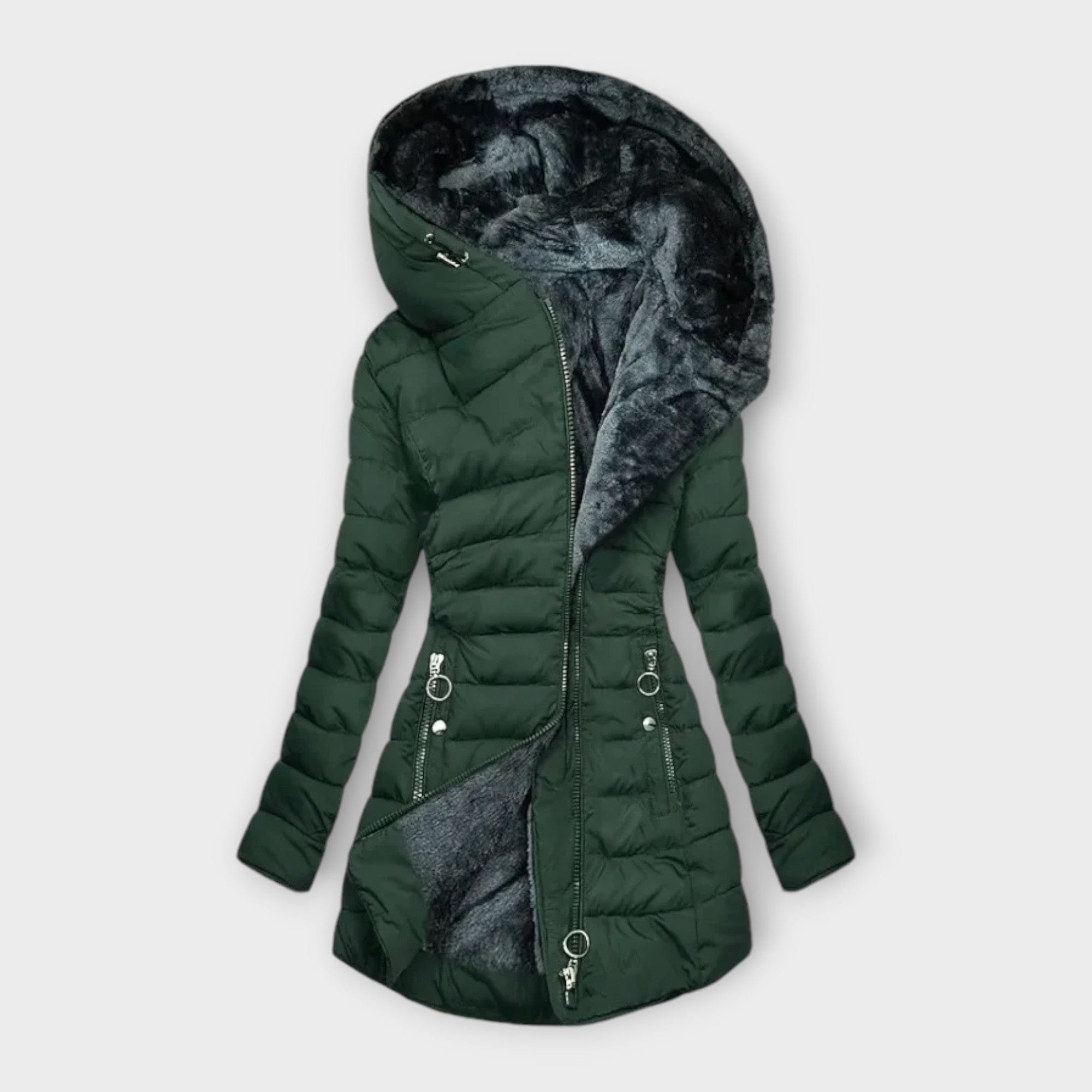 Lavinque Jacket Vert foncé / XS Doudoune Longue avec Doublure Fourrure | Ultra-Chaude & Élégante | Hiver Confortable