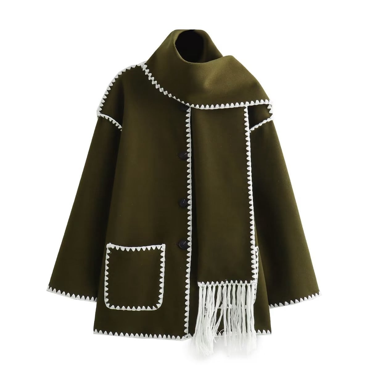 Lavinque Jacket Vert / S Manteau Cape avec Écharpe Intégrée | Élégance | Chaleur et Confort