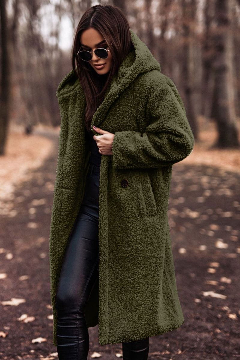 Lavinque Jacket Vert / S Manteau Long en Fausse Fourrure | Doux & Chaud | Élégance Hivernale