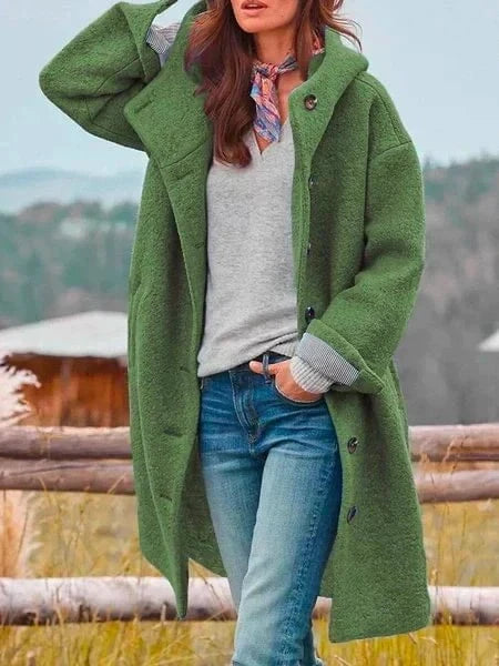 Lavinque Jacket Vert / S Manteau Long en Laine Bouclée | Élégance & Chaleur | Style Décontracté-Chic