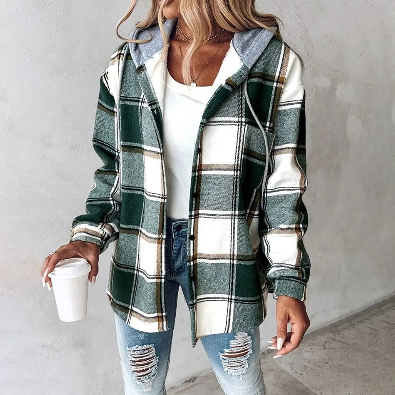 Lavinque Jacket Vert / S Veste Chemise à Capuche en Flanelle | Décontracté | Chaude et Tendance