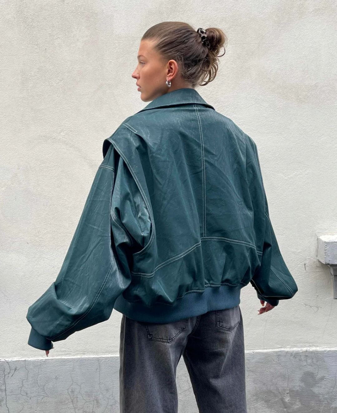 Lavinque Jacket Vert / S Veste Oversize Femme | Effet Cuir & Style Urbain | Look Tendance