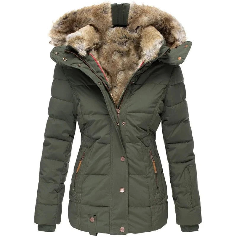 Lavinque Jacket Vert / XS Doudoune Hiver à Capuche | Chaude et Élégante | Doublure en Fausse Fourrure