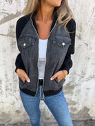 Lavinque Jacket Veste Bomber Bimatière | Denim et Blanc | Style Urbain et Tendance