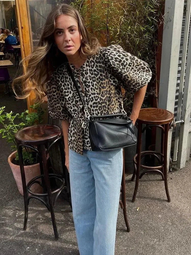 Lavinque Jacket Veste Courte Léopard | Manches Bouffantes | Chic et Tendance