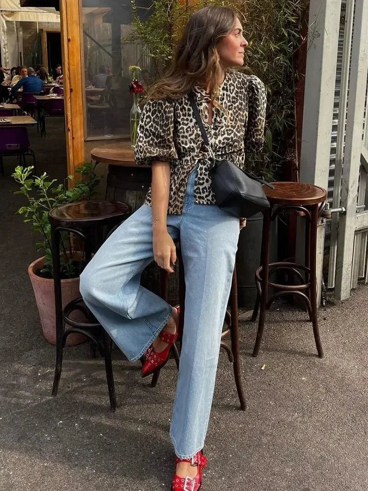 Lavinque Jacket Veste Courte Léopard | Manches Bouffantes | Chic et Tendance