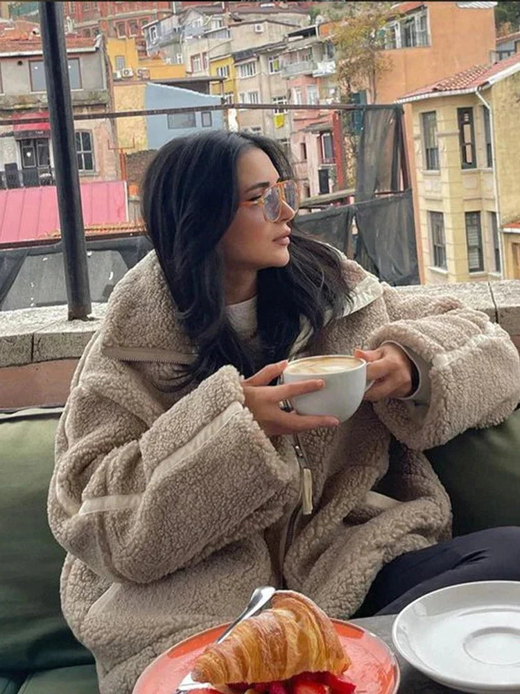 Lavinque Jacket Veste Femme | Effet Mouton & Oversize | Chaleur et Style Décontracté