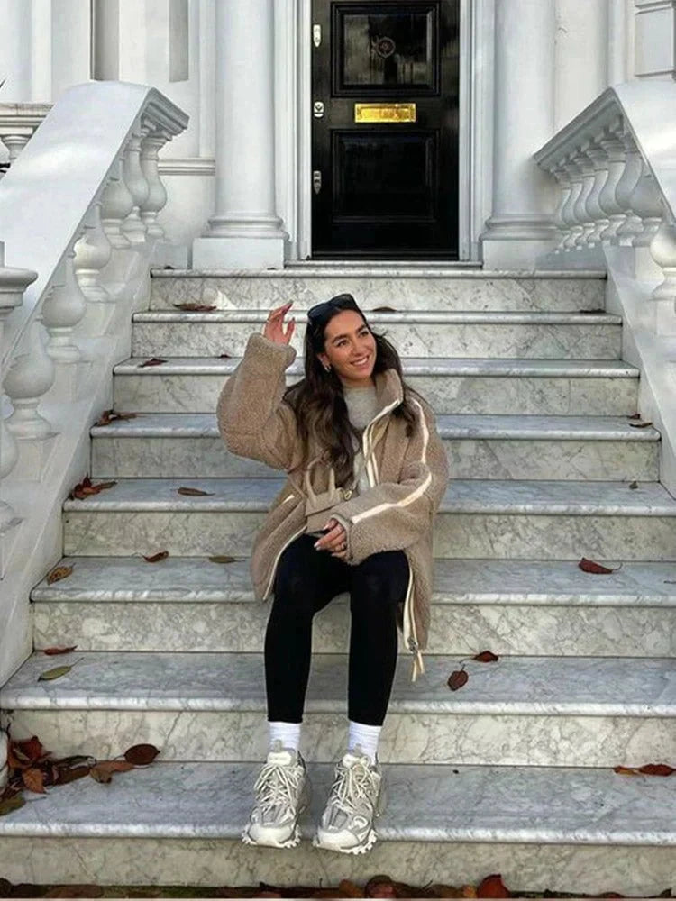 Lavinque Jacket Veste Femme | Effet Mouton & Oversize | Chaleur et Style Décontracté