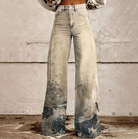 Lavinque Jeans Beige / S Jean Évasé Bohème | Taille Haute | Imprimé Artistique
