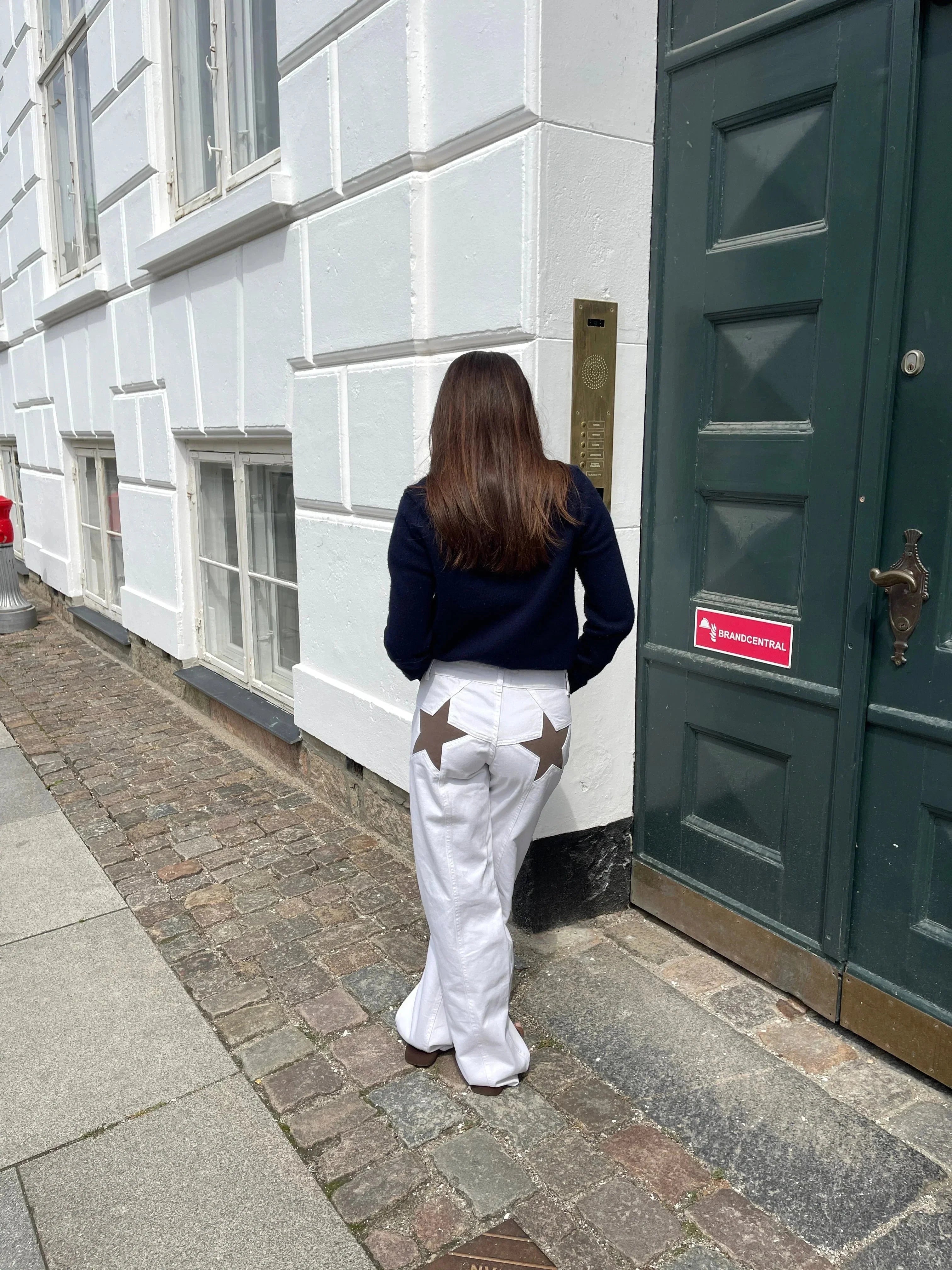 Lavinque jeans Blanc avec des étoiles brunes / XS Jean Baggy Étoilé | Taille Haute | Streetwear et Original