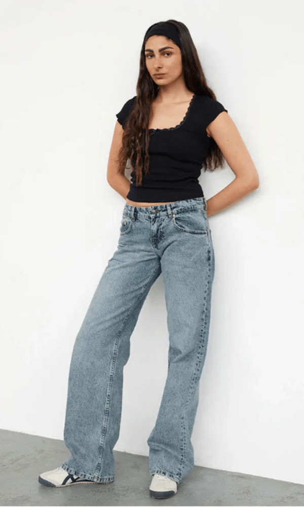 Lavinque Jeans Blancbleu / XS Jean Large Taille Haute | Confort | Style Rétro et Moderne