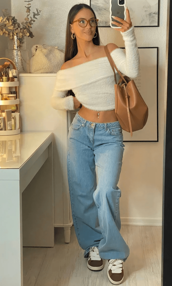 Lavinque Jeans Bleu Clair / XS Jean Large Taille Haute | Confort | Style Rétro et Moderne