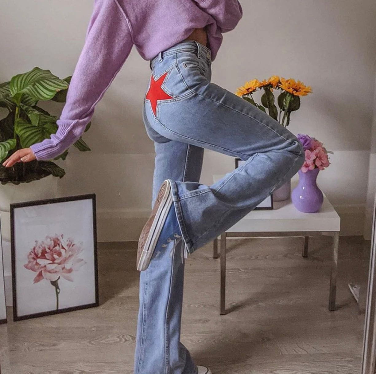 Lavinque jeans Bleu denim / S Jean Évasé Bleu Clair | Détail Étoiles | Vintage et Fun