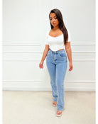 Lavinque Jeans Bleu denim / XS Jean Droit Taille Haute | Coupe Classique | Intemporel et Polyvalent