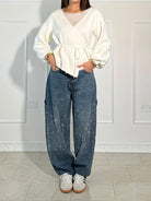 Lavinque Jeans Bleu foncé / S Jean Large Effet Pailleté | Tendance et Confort | Style Streetwear