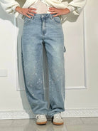 Lavinque Jeans Bleu / S Jean Large Effet Pailleté | Tendance et Confort | Style Streetwear