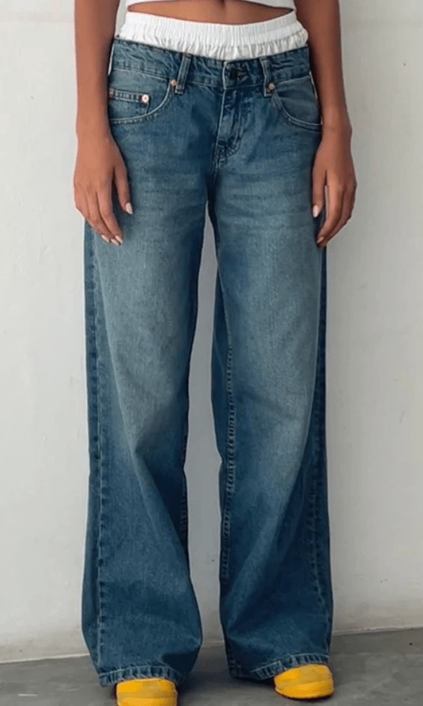 Lavinque Jeans Bleu vintage / XS Jean Large Taille Haute | Confort | Style Rétro et Moderne