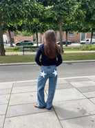 Lavinque jeans Denim clair avec étoiles blanches / XS Jean Baggy Étoilé | Taille Haute | Streetwear et Original
